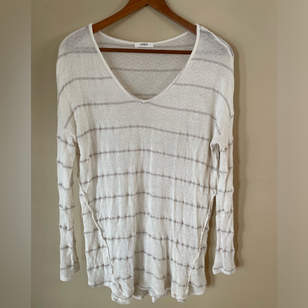 Cherish White and Lavender Striped Knit Long Sleeved Shirt Size Medium